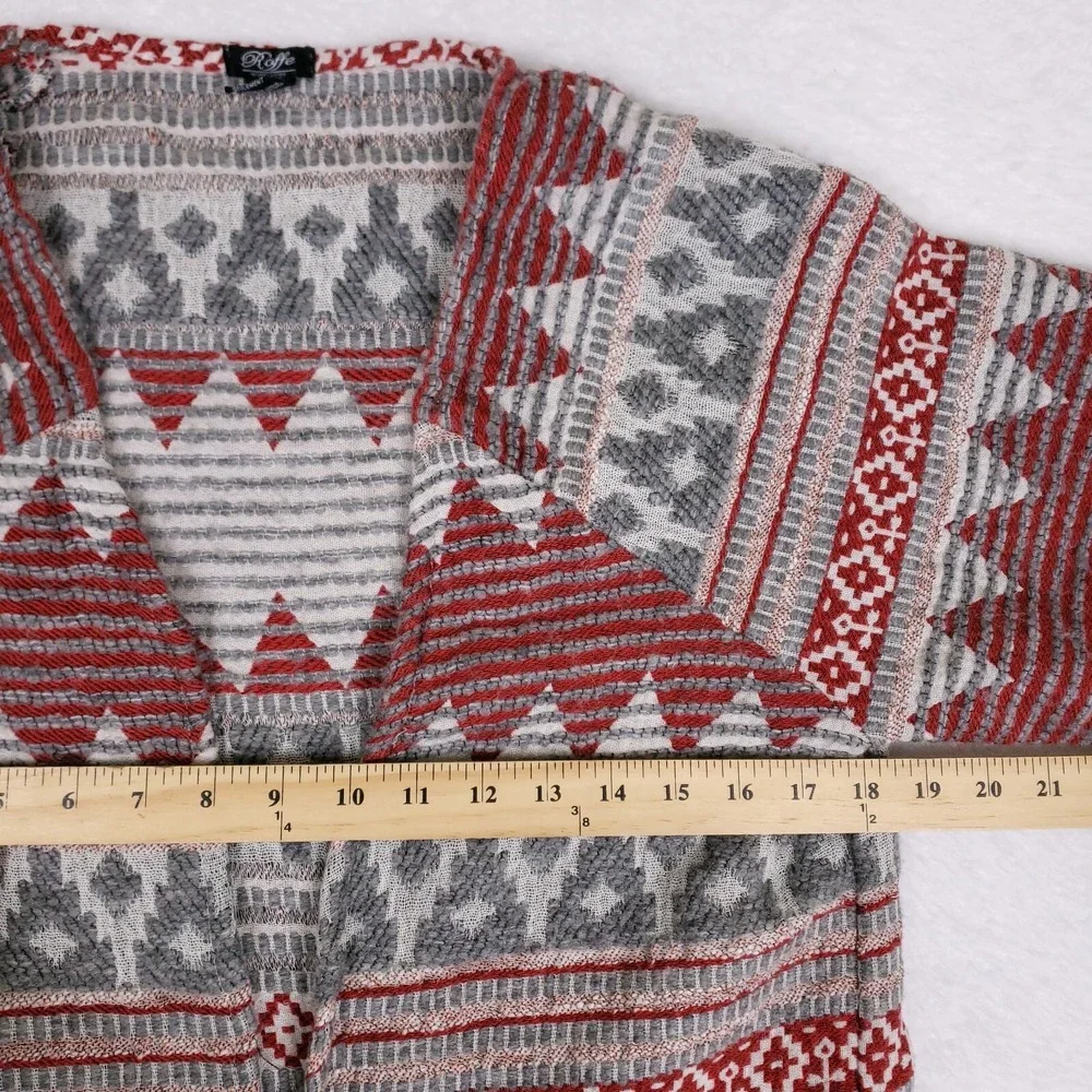 Roffe Fringe Cardigan Jacket Red Gray Fair Isle Boho Wool Blend Sweater Coat M‎